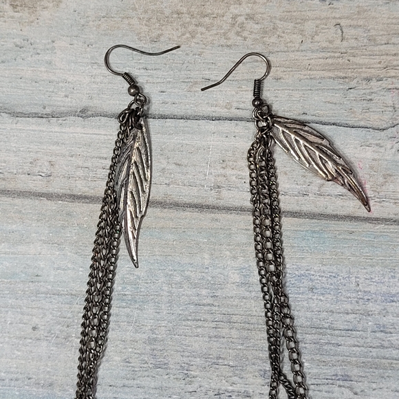 Bohemian Feather Chain Long Earrings - Picture 3 of 7